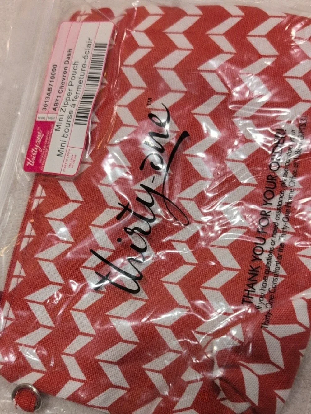 thirty-one Coral Chevron Mini Zipper Pouch